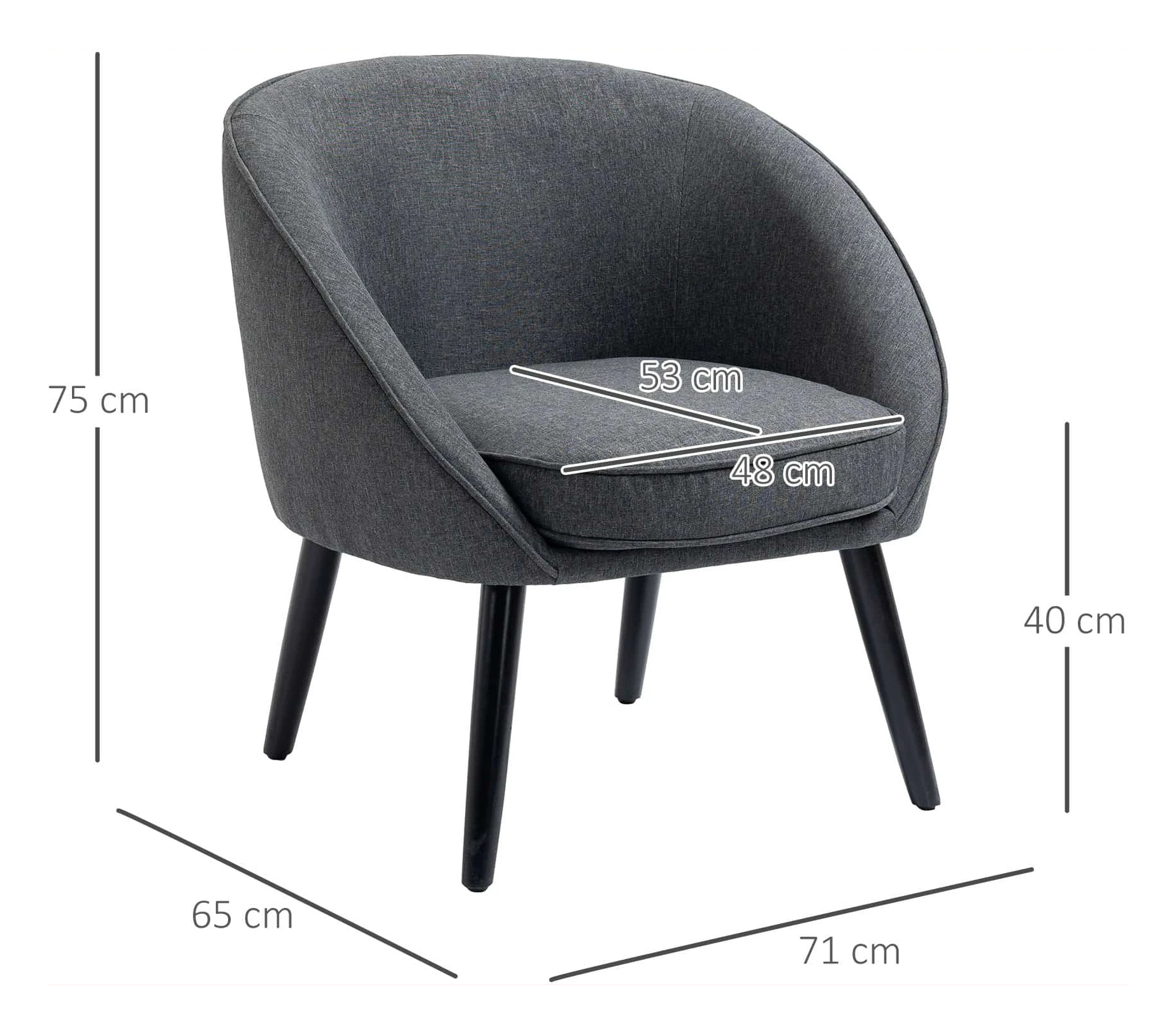 Lounge stoel cocktail fauteuil gestoffeerd bureaustoel woonkamer stoel eetkamermodern met een linnen look hout grijs 71 x 65 x 7