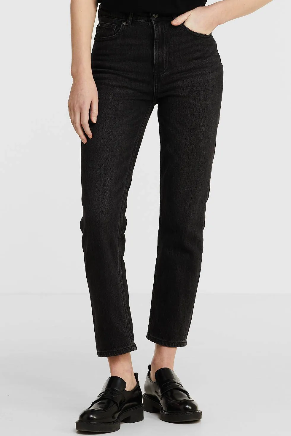 ONLY cropped high waist straight leg fit jeans ONLEMILY black denim regular  
